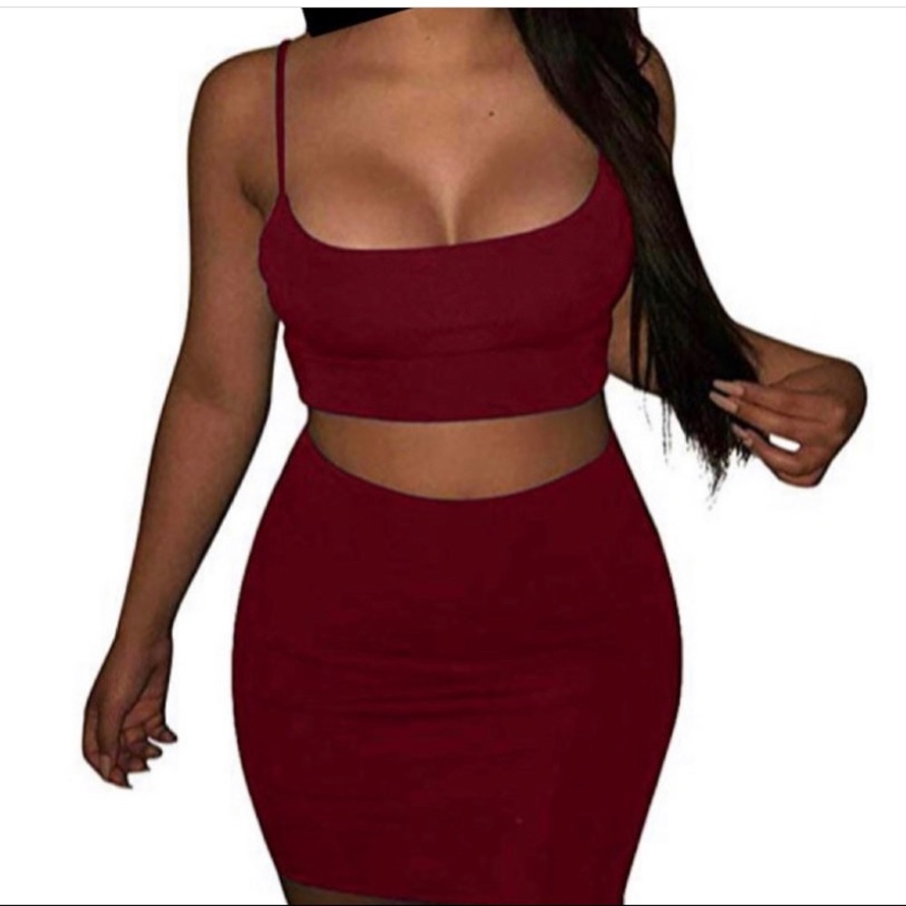 2 piece crop top skirt set